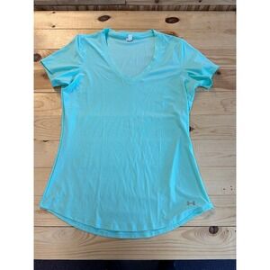 Under Armour HeatGear Fitted V Neck Athletic Top‎ Women's Large Blue